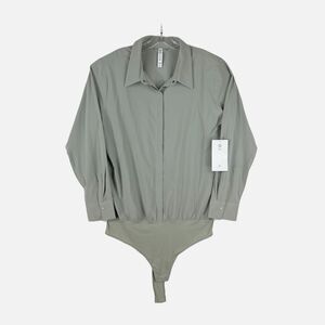 ATHLETA‎ NWT Gray River North Stretch Bodysuit Long Sleeve Button Front Size XL